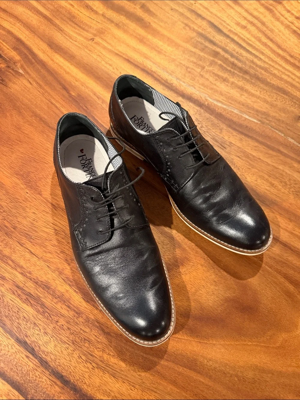 Franco Fortini Black Leather Derby Shoes with Contrast Sole